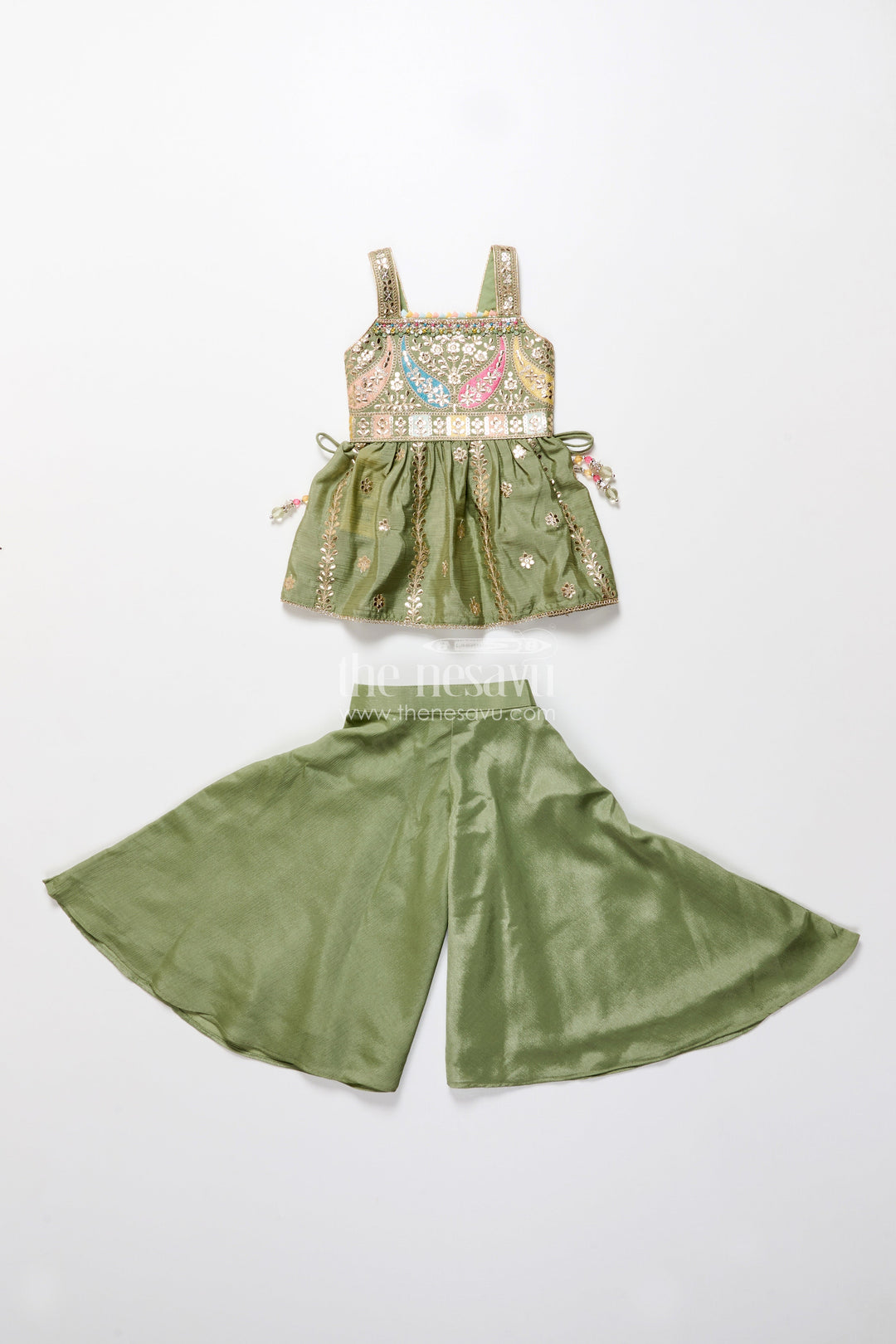 The Nesavu Girls Sharara / Plazo Set Girls Plazo Set for Cultural Events and School Ethnic Day Nesavu Nesavu girls plazo set viscose silk embroidered jacket  perfect cultural day festive occasions