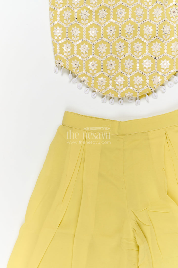 The Nesavu Girls Sharara / Plazo Set Girls Plazo Set for Sangeet and Festive Day Events Nesavu Nesavu girls georgette plazo set for sangeet and festive functions with pearl embroidered blouse