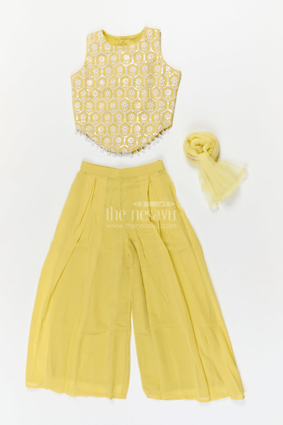 The Nesavu Girls Sharara / Plazo Set Girls Plazo Set for Sangeet and Festive Day Events Nesavu Nesavu girls georgette plazo set for sangeet and festive functions with pearl embroidered blouse