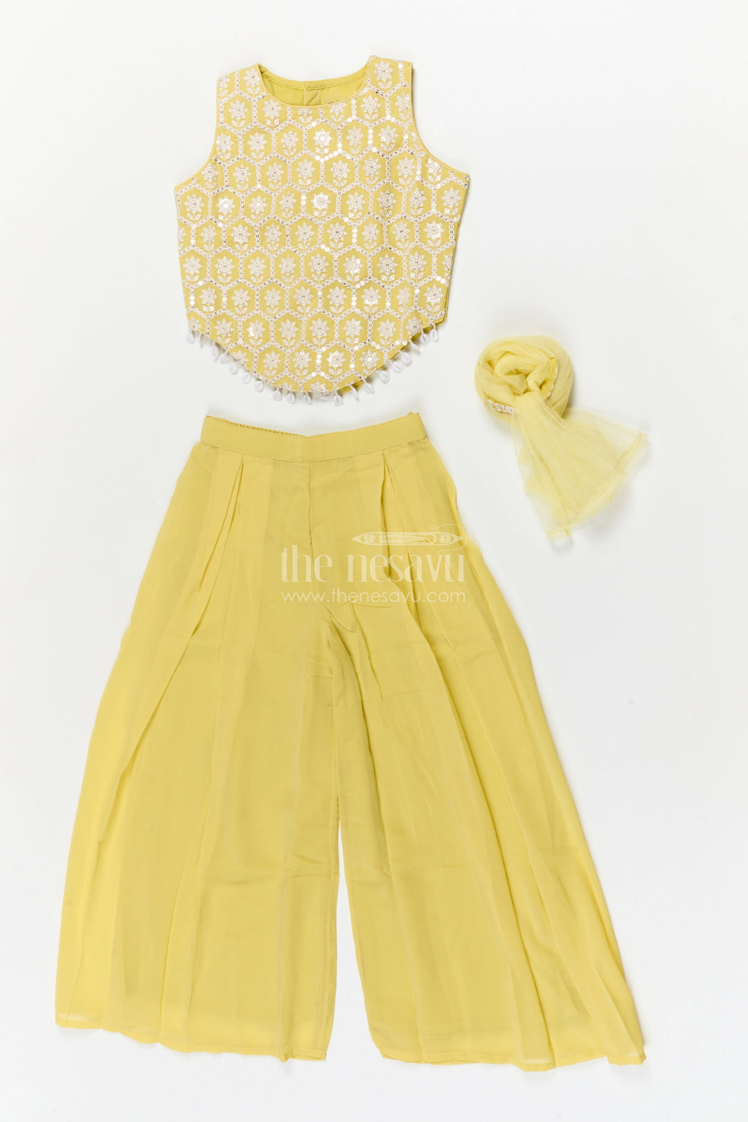 The Nesavu Girls Sharara / Plazo Set Girls Plazo Set for Sangeet and Festive Day Events Nesavu Nesavu girls georgette plazo set for sangeet and festive functions with pearl embroidered blouse