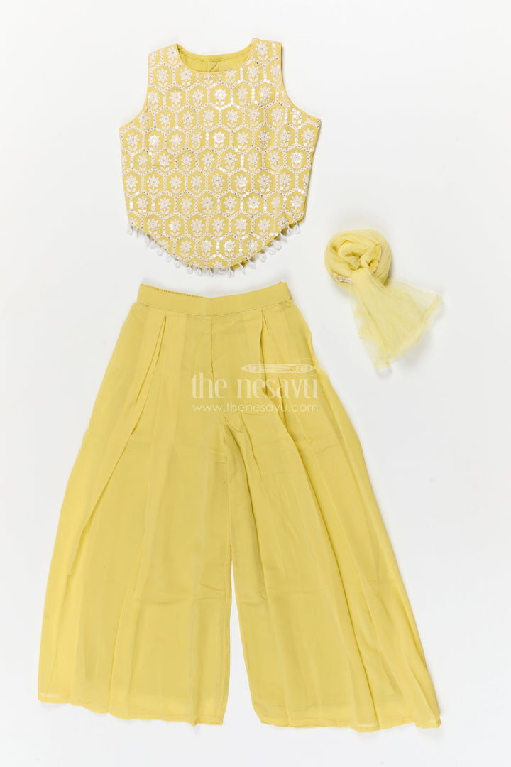 The Nesavu Girls Sharara / Plazo Set Girls Plazo Set for Sangeet and Festive Day Events Nesavu Nesavu girls georgette plazo set for sangeet and festive functions with pearl embroidered blouse