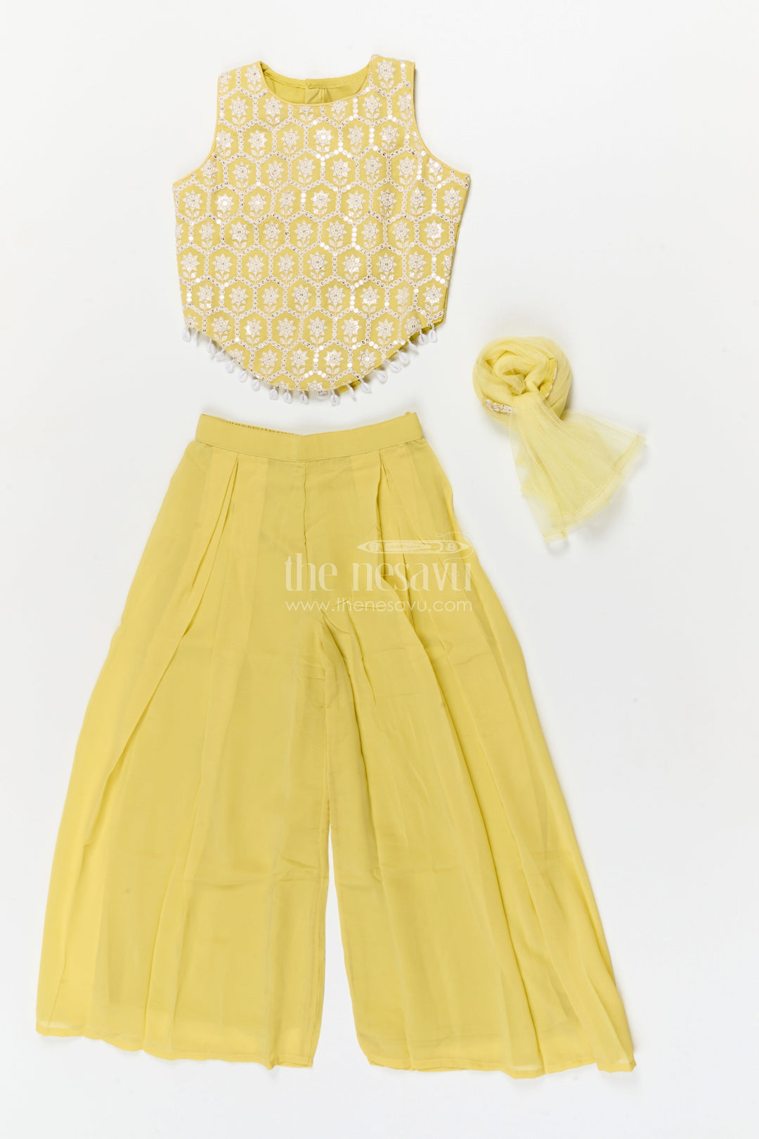 The Nesavu Girls Sharara / Plazo Set Girls Plazo Set for Sangeet and Festive Day Events Nesavu Nesavu girls georgette plazo set for sangeet and festive functions with pearl embroidered blouse