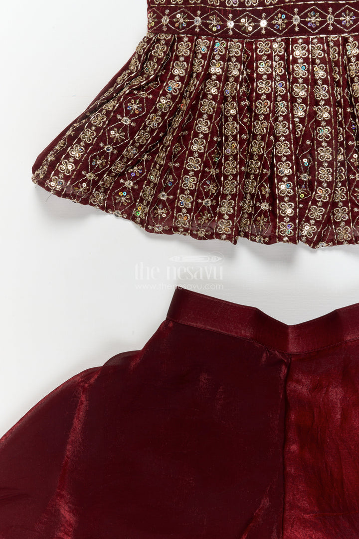 The Nesavu Girls Sharara / Plazo Set Girls Plazo Set for Traditional Functions and Festive Events Nesavu Nesavu girls plazo set with embroidered blouse in organza for weddings and festive occasions