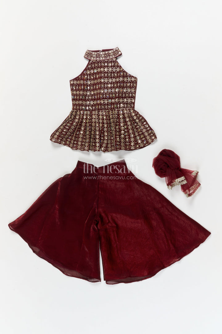 The Nesavu Girls Sharara / Plazo Set Girls Plazo Set for Traditional Functions and Festive Events Nesavu Nesavu girls plazo set with embroidered blouse in organza for weddings and festive occasions