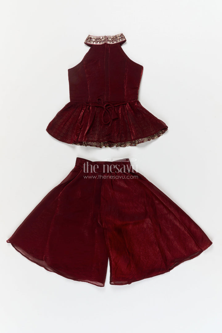 The Nesavu Girls Sharara / Plazo Set Girls Plazo Set for Traditional Functions and Festive Events Nesavu Nesavu girls plazo set with embroidered blouse in organza for weddings and festive occasions