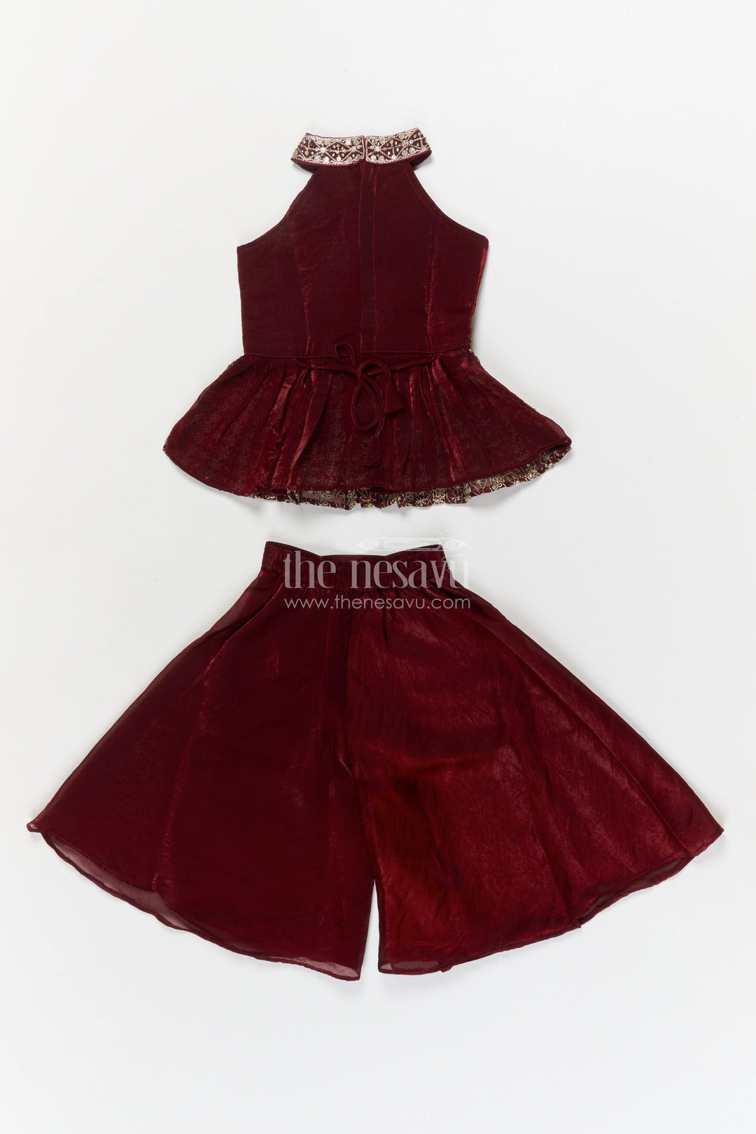 The Nesavu Girls Sharara / Plazo Set Girls Plazo Set for Traditional Functions and Festive Events Nesavu Nesavu girls plazo set with embroidered blouse in organza for weddings and festive occasions