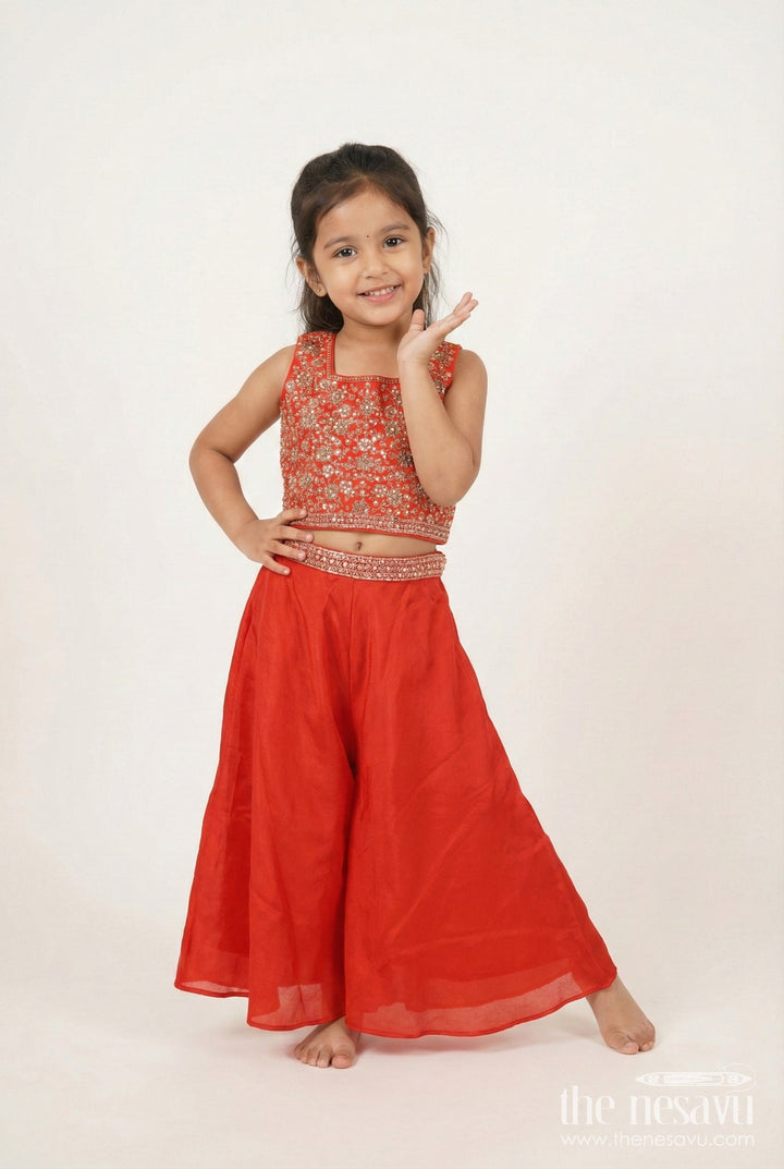 The Nesavu Girls Sharara / Plazo Set Girls Plazo Set with Embroidered Yoke for Festive Functions and Stage Shows Nesavu 24 (5Y) / Orange GPS896A-24 Nesavu girls georgette plazo set embroidery festive performances cultural celebrations
