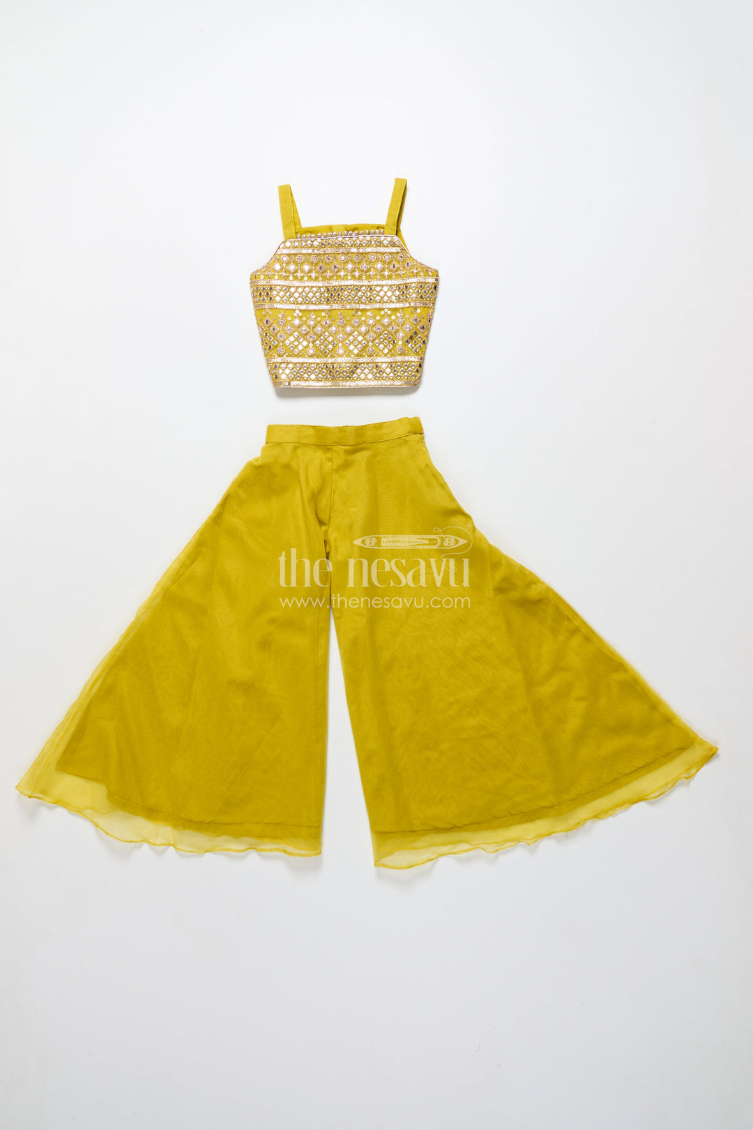 The Nesavu Girls Sharara / Plazo Set Girls Plazo Set with Jacket for School Ethnic Day and Festive Wear Nesavu Nesavu girls plazo set embroidered jacket top viscose silk  great ethnic day casual celebrations