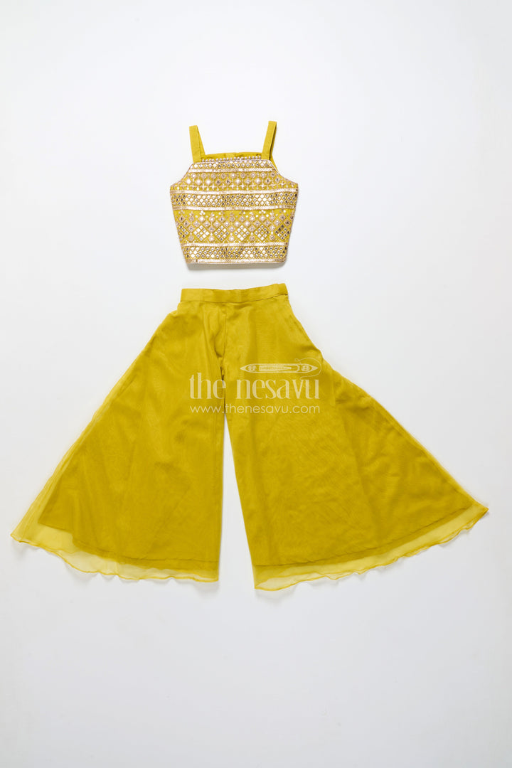 The Nesavu Girls Sharara / Plazo Set Girls Plazo Set with Jacket for School Ethnic Day and Festive Wear Nesavu Nesavu girls plazo set embroidered jacket top viscose silk  great ethnic day casual celebrations