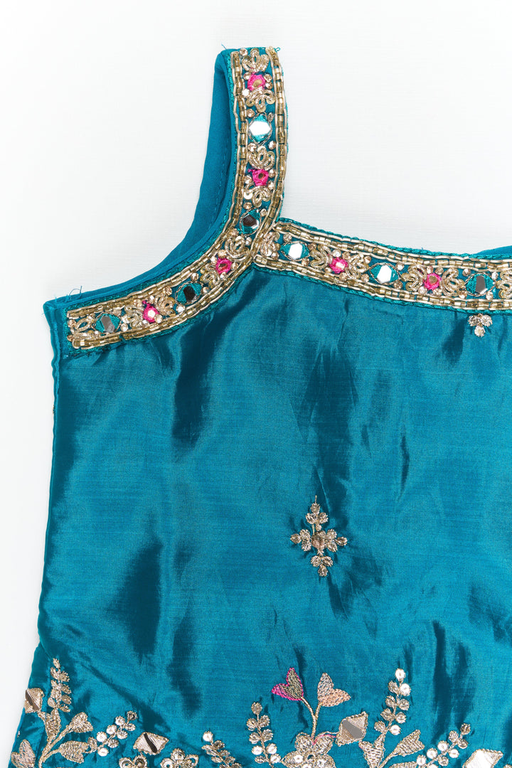The Nesavu Girls Sharara / Plazo Set Girls Plazo Set with Mirror Embroidery for Weddings and Cultural Functions Nesavu Nesavu girls plazo set with mirror embroidery and dupatta – ideal for weddings, cultural events, and festive celebrations