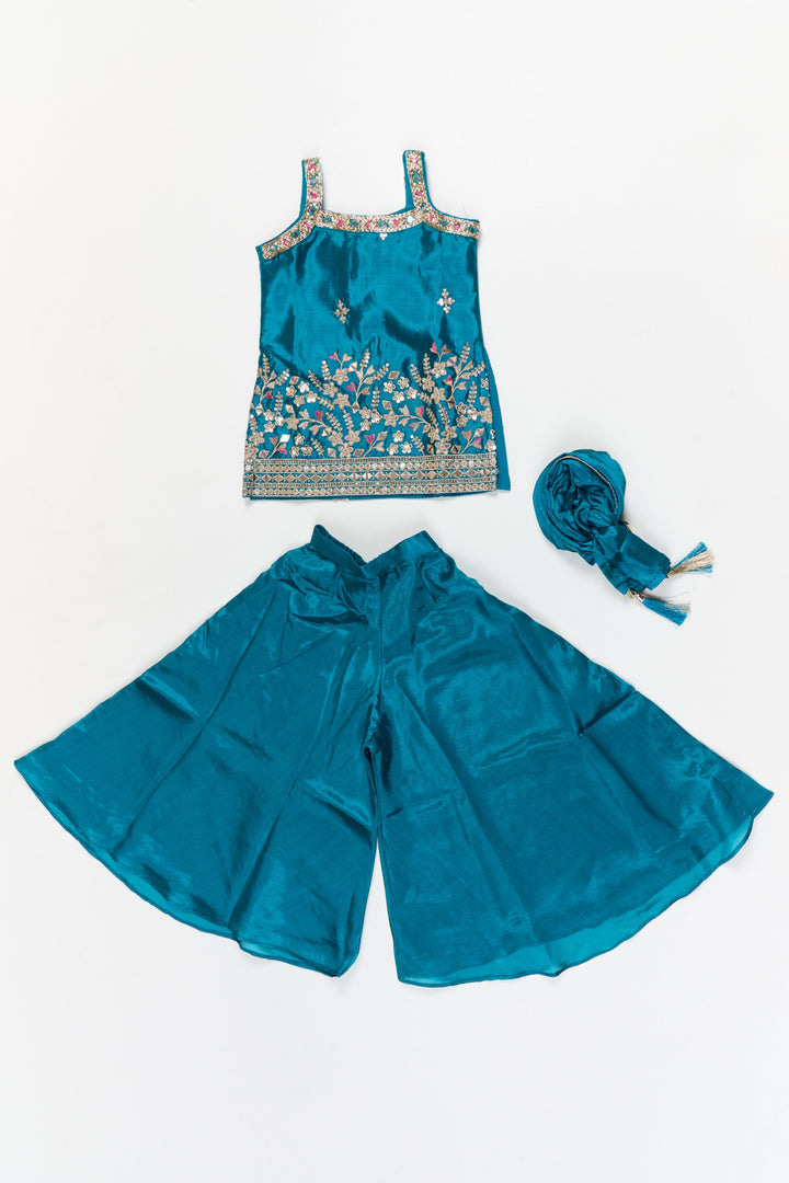 The Nesavu Girls Sharara / Plazo Set Girls Plazo Set with Mirror Embroidery for Weddings and Cultural Functions Nesavu Nesavu girls plazo set with mirror embroidery and dupatta – ideal for weddings, cultural events, and festive celebrations