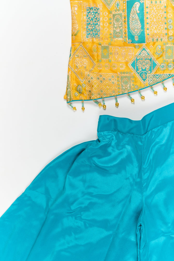 The Nesavu Girls Sharara / Plazo Set Girls Plazo Set with Zari Yoke for Festive and Ethnic School Days Nesavu Nesavu plazo set for girls with zari embroidered yoke and dupatta – ideal for festivals and ethnic school programs