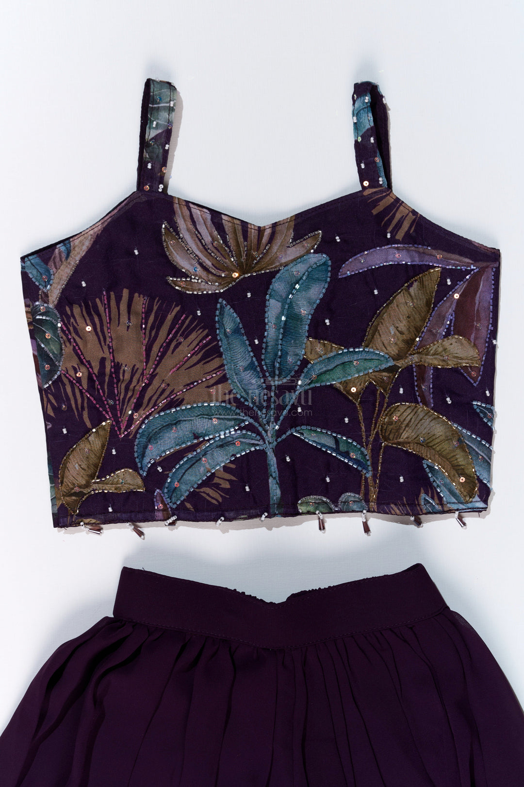 The Nesavu Girls Sharara / Plazo Set Girls Plazo with Top Dress in Floral Digital Print with Stylish Embroidered Jacket Nesavu Nesavu Girls Plazo Top Dress Digital Print Embroidered Jacket Festive Wear