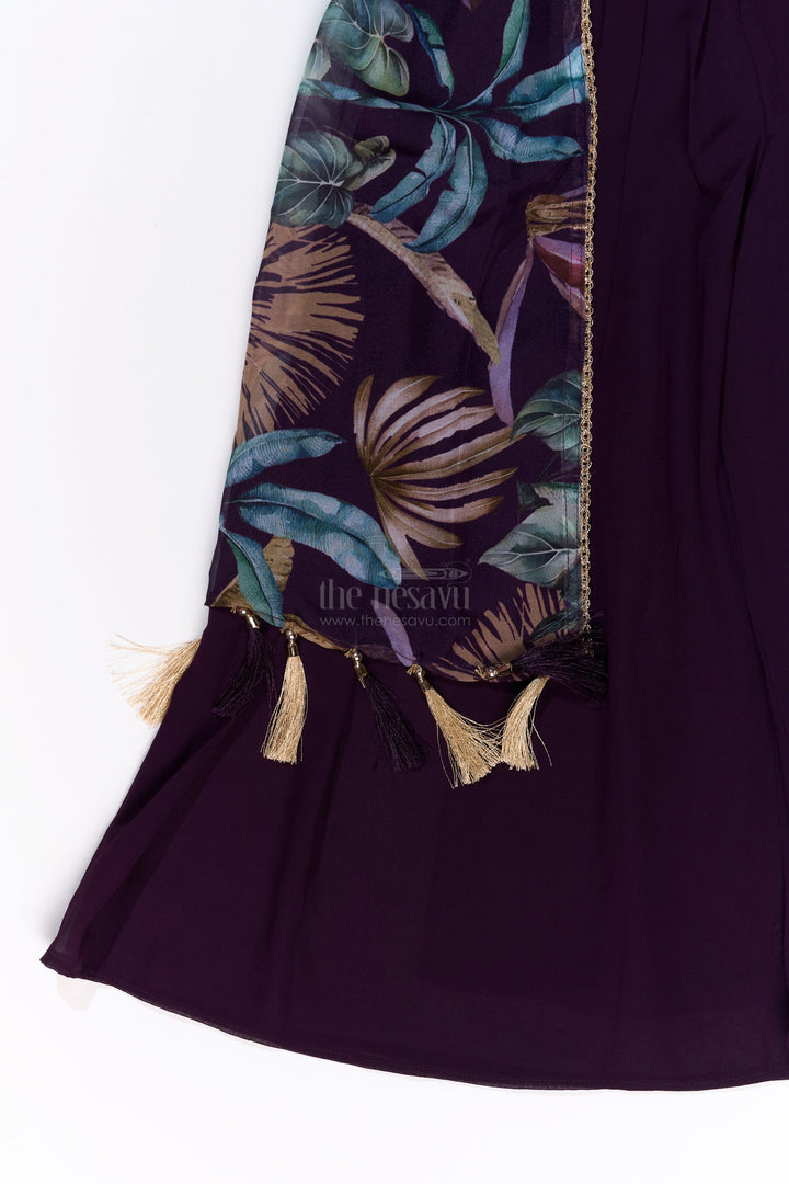 The Nesavu Girls Sharara / Plazo Set Girls Plazo with Top Dress in Floral Digital Print with Stylish Embroidered Jacket Nesavu Nesavu Girls Plazo Top Dress Digital Print Embroidered Jacket Festive Wear