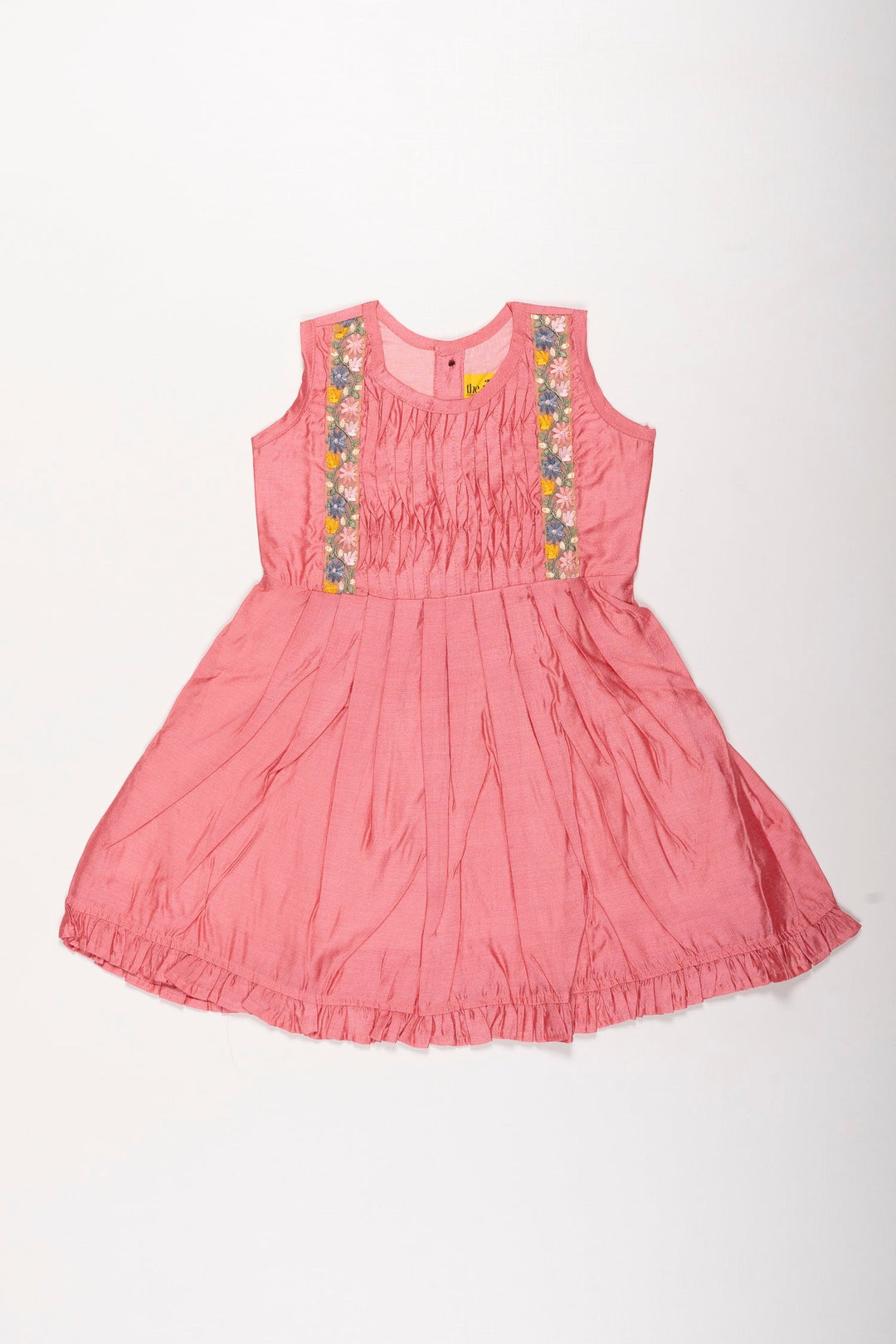 The Nesavu Girls Cotton Frock Girls Pleated Summer Cotton Frock with Lace Detailing - Casual Chic Nesavu 16 (1Y) / Pink / Cotton GFC1261A-16 Chic Lace-Detailed Cotton Frock for Girls | Must-Have Summer Collection | The Nesavu