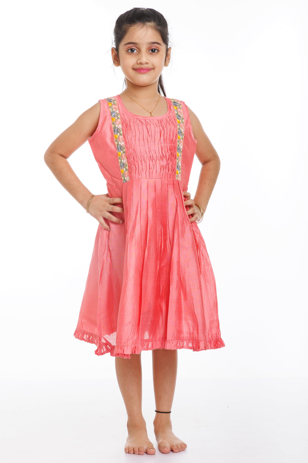 The Nesavu Girls Cotton Frock Girls Pleated Summer Cotton Frock with Lace Detailing - Casual Chic Nesavu 16 (1Y) / Pink / Cotton GFC1261A-16 Chic Lace-Detailed Cotton Frock for Girls | Must-Have Summer Collection | The Nesavu