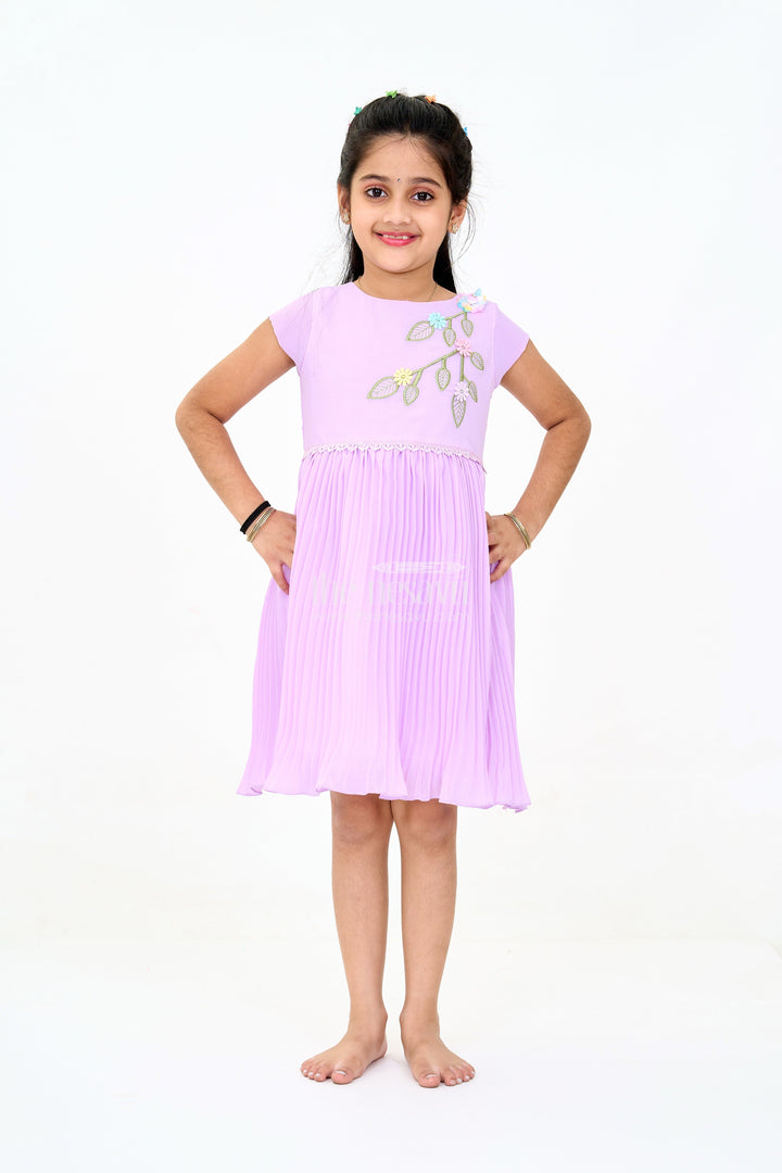 The Nesavu Girls Fancy Party Frock Girls Poly Georgette Fancy Party Frock in Lavender with Floral Appliqué Nesavu 16 (1Y) / Purple GFC1591A-16 Nesavu Girls Fancy Wedding Frock Lavender Poly Georgette Floral Appliqu
