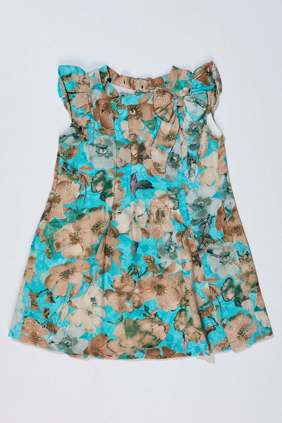 The Nesavu Girls Cotton Frock Girls Pretty Floral Dresses with Ruffle Neckline and Soft Cotton Fabric for Elegant Everyday Wear Nesavu 16 (1Y) / Blue GFC1611B-16 Nesavu Girls Pretty Floral Dresses Ruffle Neckline Soft Cotton Fabric Casual Elegance