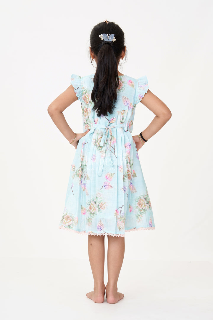 The Nesavu Girls Cotton Frock Girls Princess Cut Frock in Cotton Blend with Floral Print and Lace Pockets Nesavu Nesavu Girls Princess Cut Frock Cotton Blend Floral Print Lace Pockets