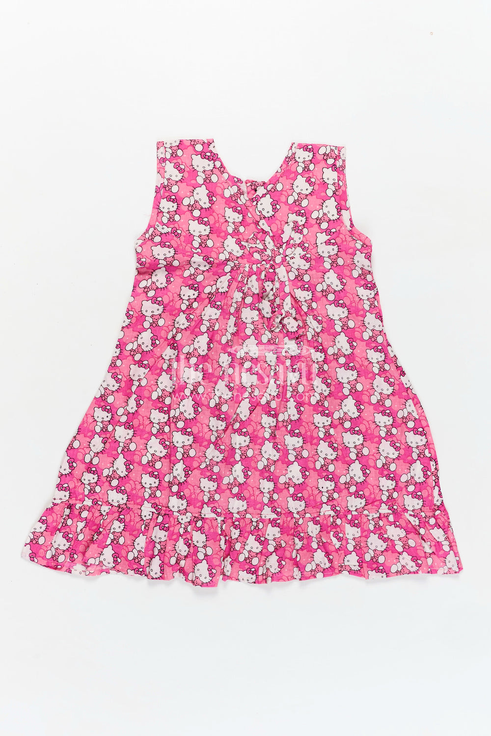The Nesavu Girls Cotton Frock Girls Printed Cotton Frock with Hand Block Floral Design and Playful Ruffles in Cheerful Pink Nesavu 18 (2Y) / Pink GFC1794A-18 Nesavu Girls Cotton Frock Pink Hand Block Floral Print Lightweight Ruffle Details