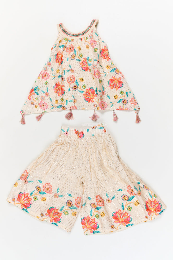 The Nesavu Girls Sharara / Plazo Set Girls Printed Sharara Set for Haldi, Birthday and Festive Gatherings Nesavu 16 (1Y) / Half white / Chiffon GPS945A-16 Nesavu girls chinon silk printed sharara set for haldi, birthdays and festive gatherings