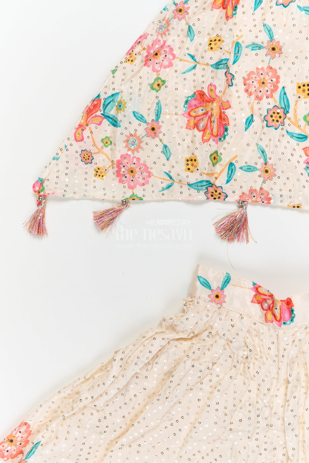 The Nesavu Girls Sharara / Plazo Set Girls Printed Sharara Set for Haldi, Birthday and Festive Gatherings Nesavu Nesavu girls chinon silk printed sharara set for haldi, birthdays and festive gatherings