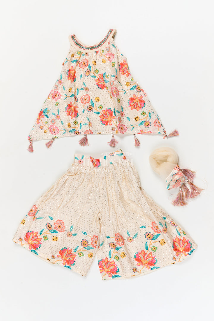 The Nesavu Girls Sharara / Plazo Set Girls Printed Sharara Set for Haldi, Birthday and Festive Gatherings Nesavu Nesavu girls chinon silk printed sharara set for haldi, birthdays and festive gatherings