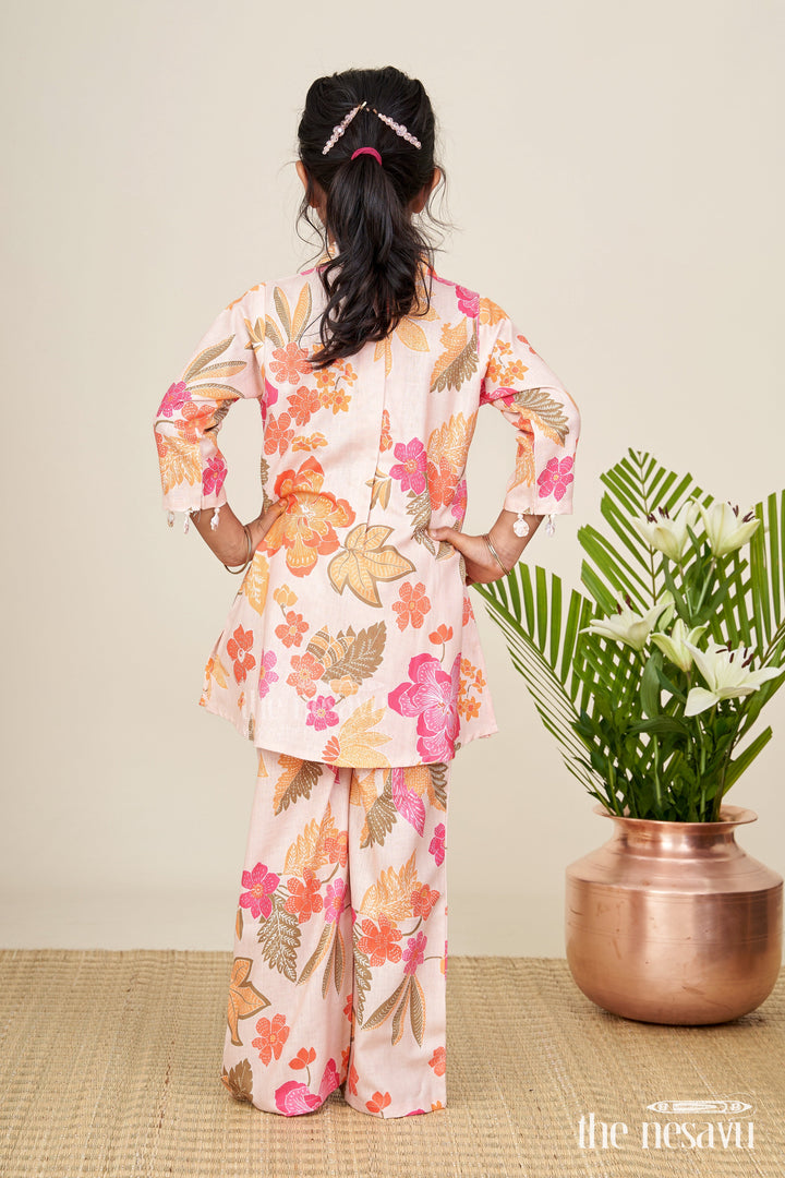 The Nesavu Girls Sharara / Plazo Set Girls printed sharara set in soft cotton for summer ethnic wear Nesavu Nesavu girls cotton sharara set digital floral print comfortable ethnic wear