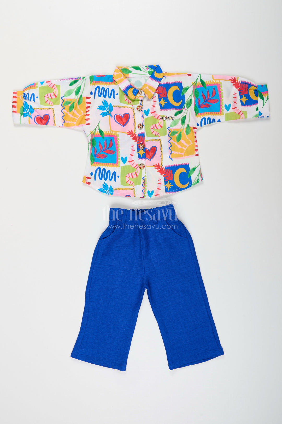 The Nesavu Girls Casual Set Girls printed shirt and pant set for playful everyday looks Nesavu Nesavu girls cotton printed shirt pant set  playful everyday outfit fun outings