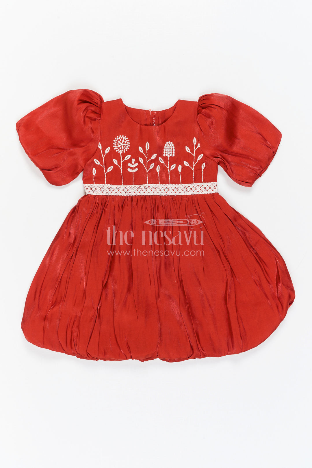 The Nesavu Girls Cotton Frock Girls Puff Sleeve Frock for Birthdays and Festive Occasions Nesavu Nesavu Girls Organza Puff Sleeve Frock For Birthdays And Festive Family Occasions