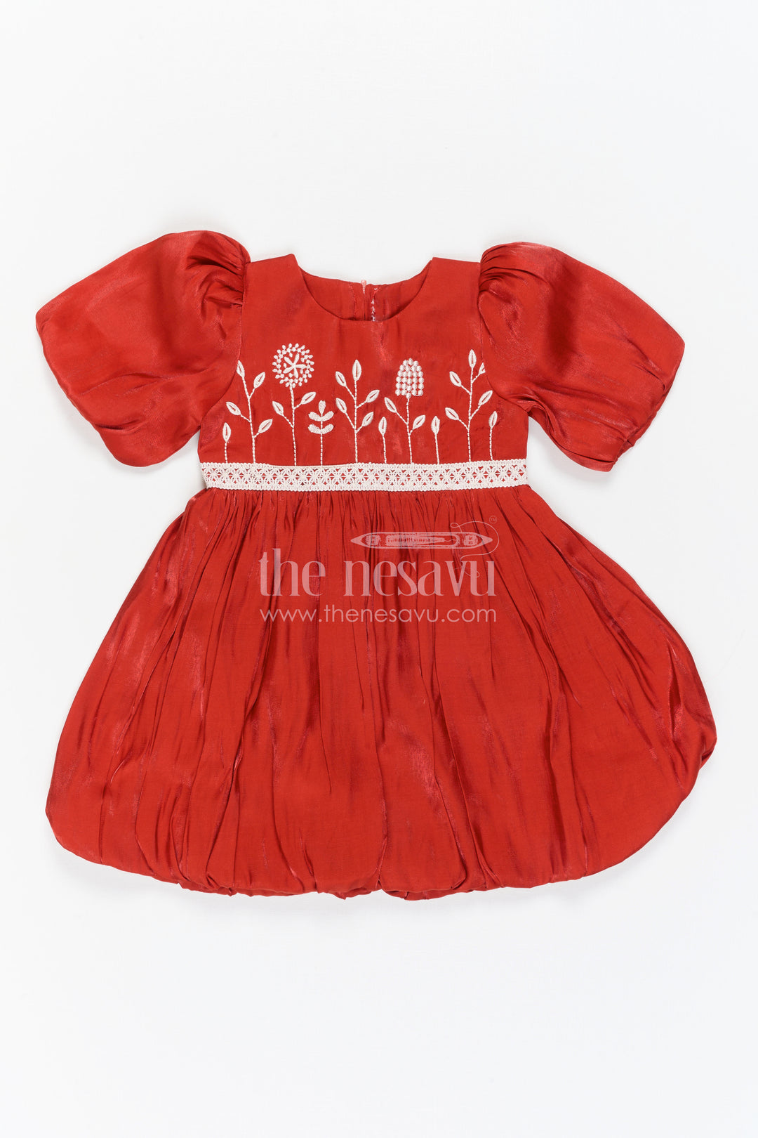 The Nesavu Girls Cotton Frock Girls Puff Sleeve Frock for Birthdays and Festive Occasions Nesavu Nesavu Girls Organza Puff Sleeve Frock For Birthdays And Festive Family Occasions