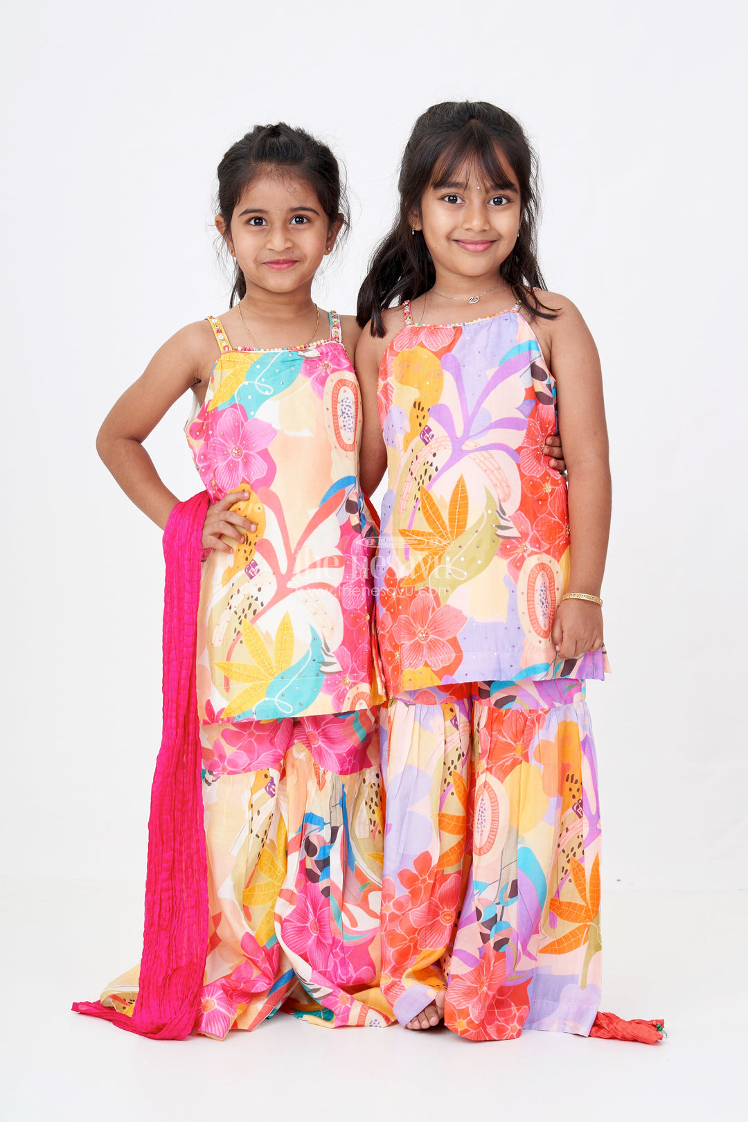 The Nesavu Girls Sharara / Plazo Set Girls Pure Muslin Silk Digital Printed Kurti with Sharara Set for Festive and Ethnic Wear Nesavu Nesavu Girls Pure Muslin Silk Digital Printed Kurti Stylish Sharara Festive Wear
