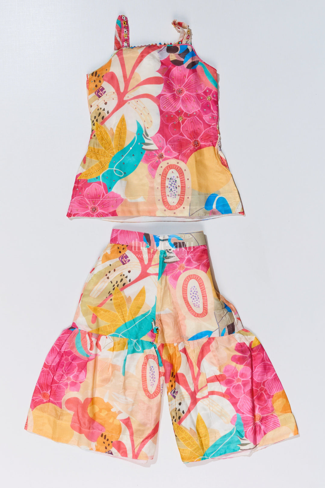 The Nesavu Girls Sharara / Plazo Set Girls Pure Muslin Silk Digital Printed Kurti with Sharara Set for Festive and Ethnic Wear Nesavu Nesavu Girls Pure Muslin Silk Digital Printed Kurti Stylish Sharara Festive Wear