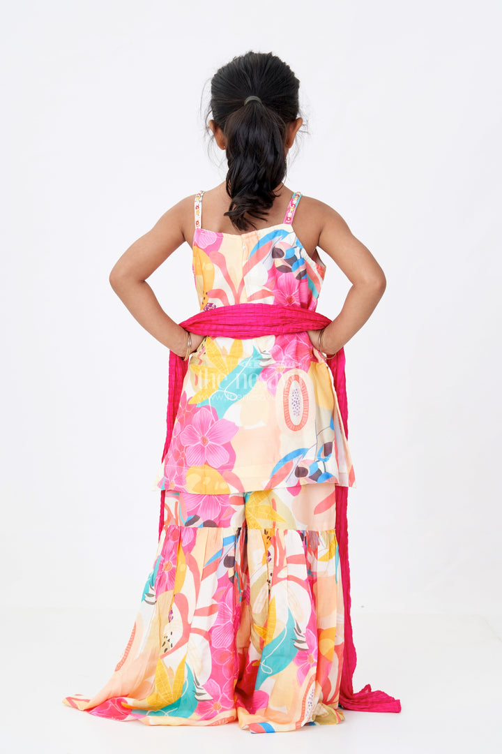 The Nesavu Girls Sharara / Plazo Set Girls Pure Muslin Silk Digital Printed Kurti with Sharara Set for Festive and Ethnic Wear Nesavu Nesavu Girls Pure Muslin Silk Digital Printed Kurti Stylish Sharara Festive Wear