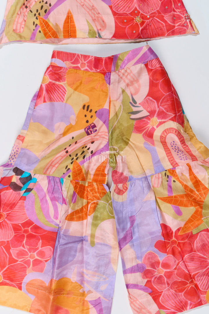The Nesavu Girls Sharara / Plazo Set Girls Pure Muslin Silk Digital Printed Muslin Suit Set with Sharara and Dupatta for Festive Wear Nesavu Nesavu Girls Pure Muslin Silk Digital Printed Muslin Suit Set Sharara Dupatta