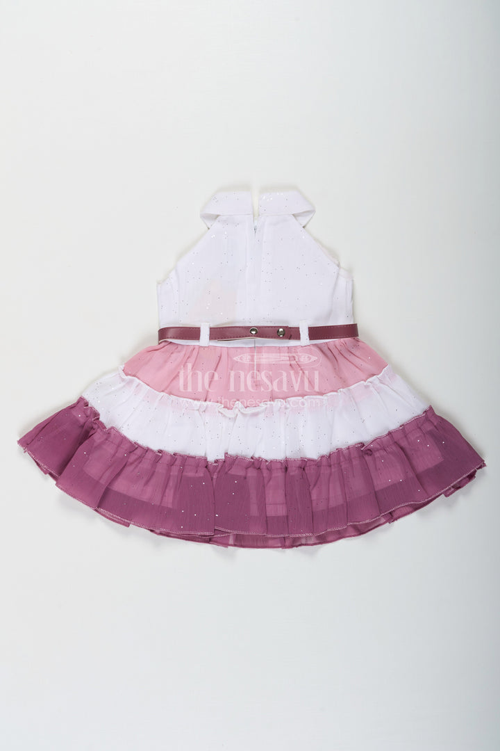The Nesavu Girls Cotton Frock Girls Purple Colour Frock Design in Tiered Glitter Georgette with White and Lavender Ombre Layers Nesavu Nesavu Girls Purple Colour Long Frock White Lavender Ombre Glitter Georgette Belt