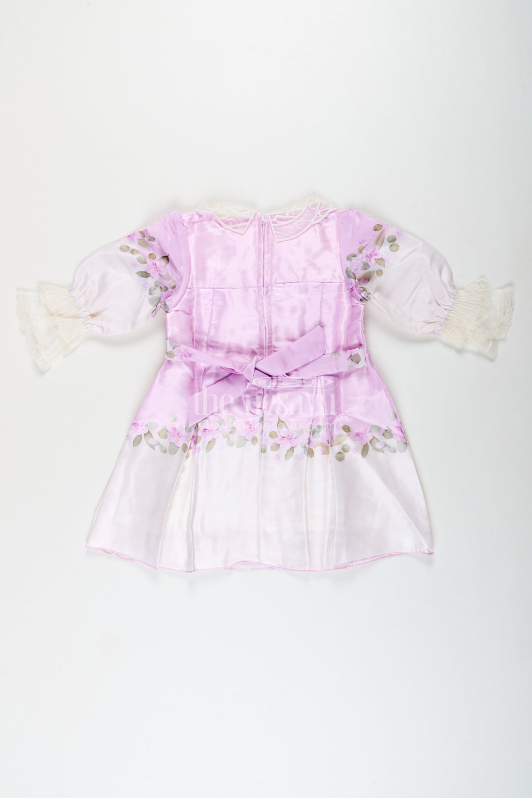 The Nesavu Girls Fancy Frock Girls purple organza frock with floral digital print for festive occasions Nesavu Nesavu girls purple organza frock floral digital print birthdays festive wear