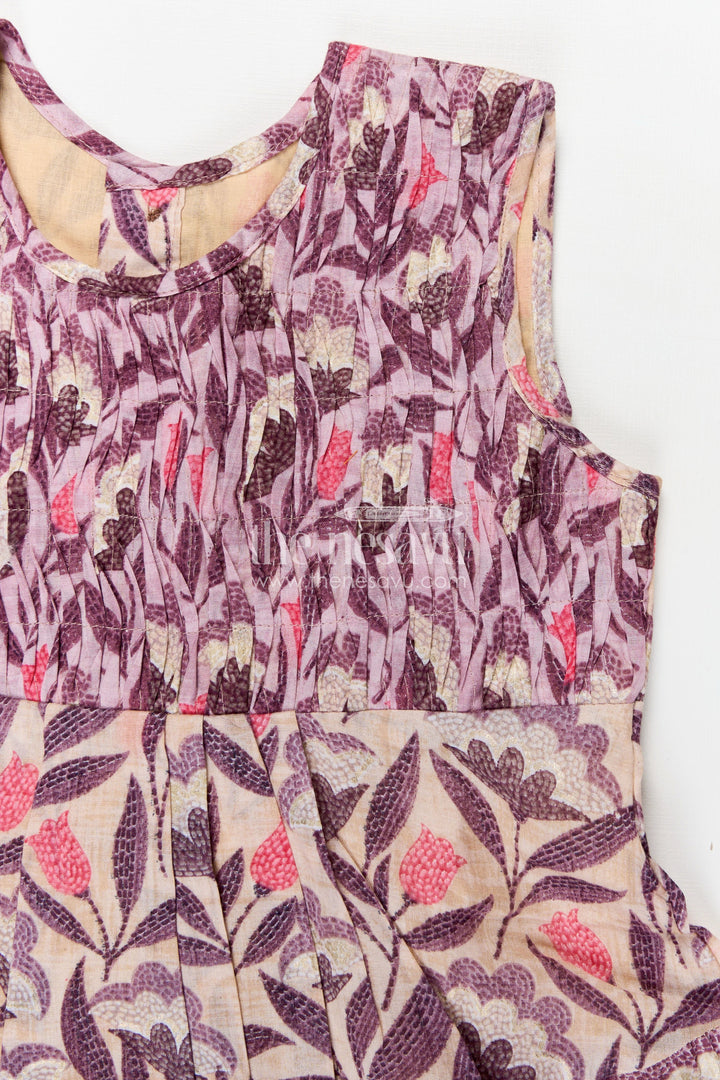 The Nesavu Girls Cotton Frock Girls Purple Printed Cotton Frock with Gathers and Layered Hem in unique different frock design Nesavu Nesavu Girls Purple Cotton Frock Kantha Inspired Print Playful Layering different frock design
