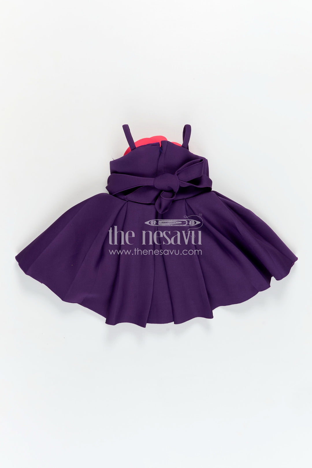 The Nesavu Girls Fancy Party Frock Girls Purple Scuba frock new pattern with Oversized Red Rose and Box Pleated Skirt Nesavu Nesavu Girls Purple Scuba Dress Red Rose Detail Box Pleats frock new pattern Design