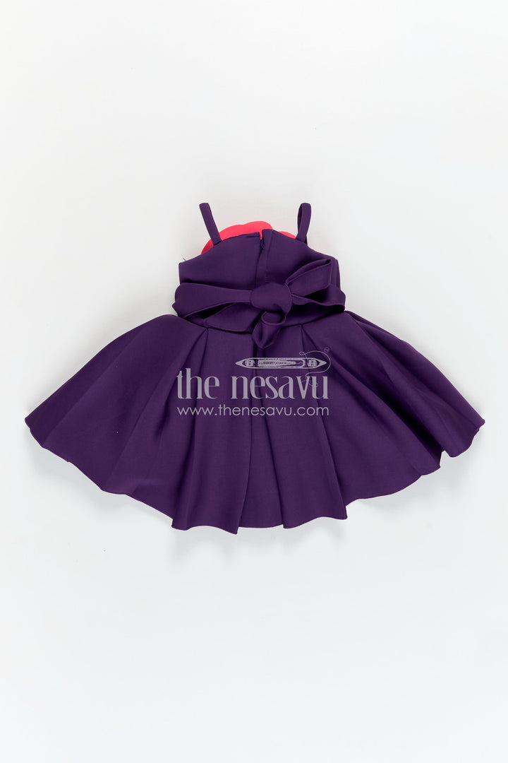 The Nesavu Girls Fancy Party Frock Girls Purple Scuba frock new pattern with Oversized Red Rose and Box Pleated Skirt Nesavu Nesavu Girls Purple Scuba Dress Red Rose Detail Box Pleats frock new pattern Design