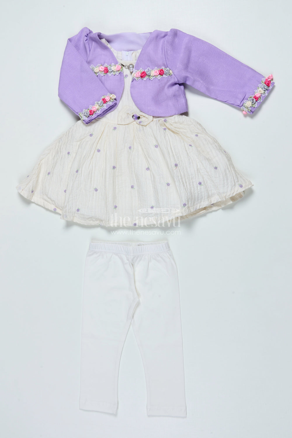 The Nesavu Girls Sharara / Plazo Set Girls Purple Sharara Set with Crushed Georgette and Jacket for Elegant Events Nesavu 18 (2Y) / Purple GPS888A-18 Nesavu girls purple sharara set crushed georgette jacket  graceful outfit festive family gatherings