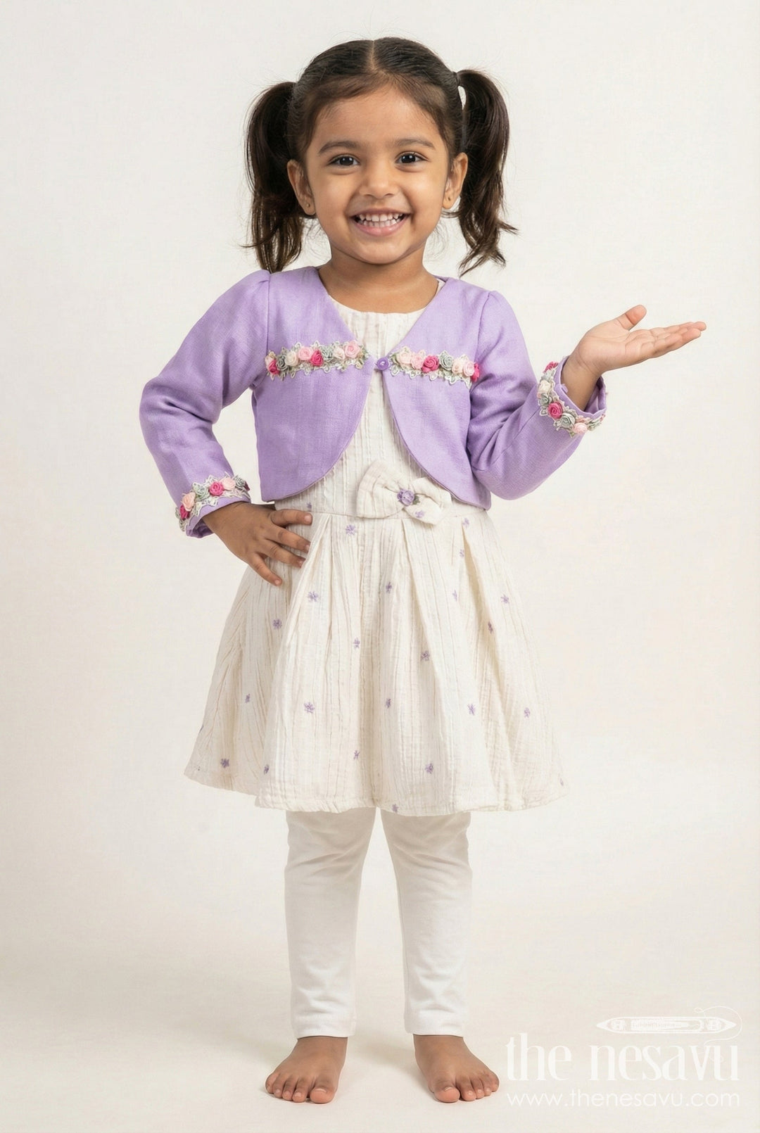 The Nesavu Girls Sharara / Plazo Set Girls Purple Sharara Set with Crushed Georgette and Jacket for Elegant Events Nesavu 18 (2Y) / Purple GPS888A-18 Nesavu girls purple sharara set crushed georgette jacket  graceful outfit festive family gatherings