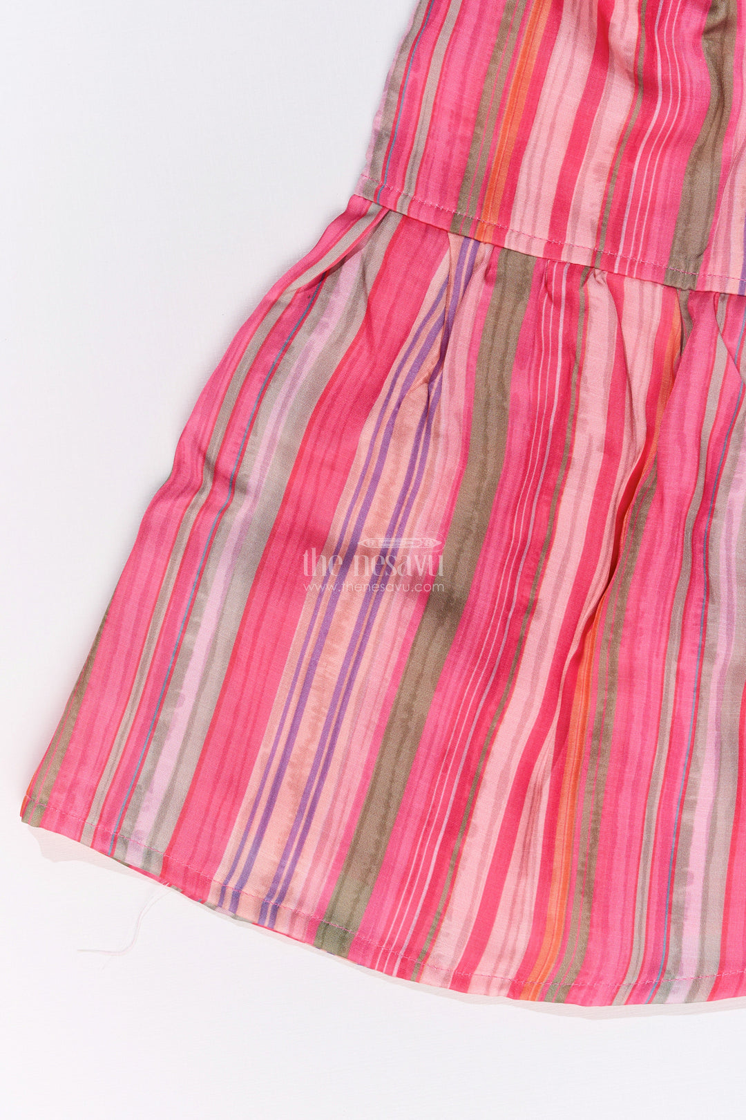 The Nesavu Girls Sharara / Plazo Set Girls Rani Pink Sharara with Floral Printed Top and Striped Flared Pants Nesavu Nesavu Girls Rani Pink Sharara Floral Printed Top Striped Flared Pants