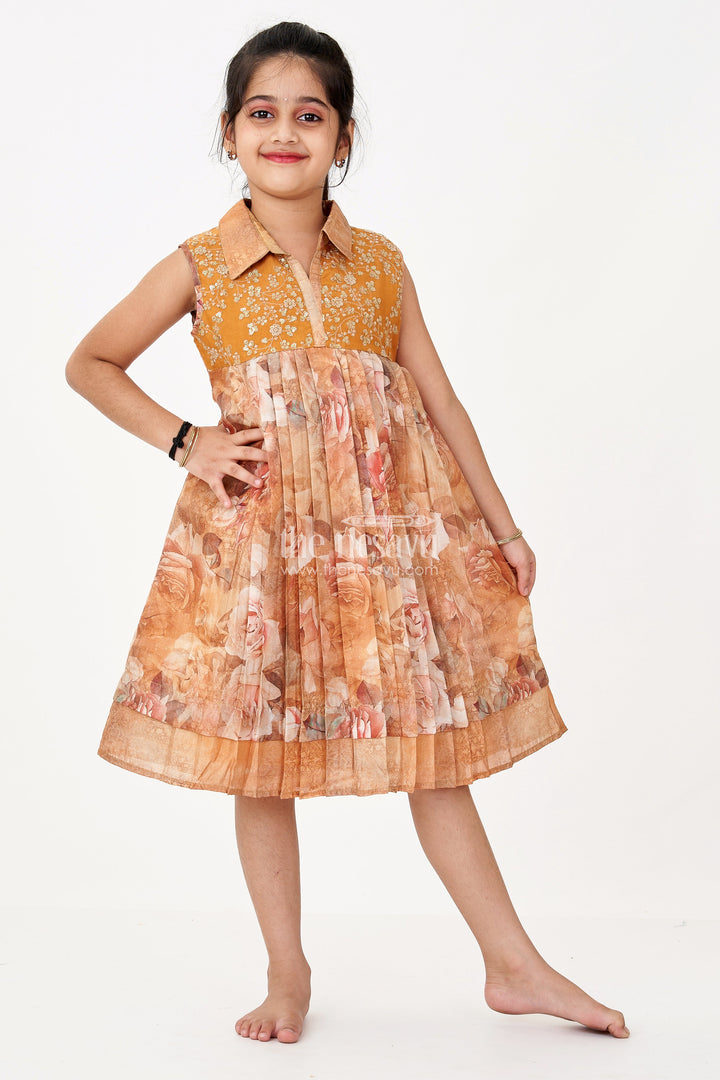 The Nesavu Girls Cotton Frock Girls Readymade Cotton Frock with Floral Digital Print and Embroidered Collar for a Chic Look Nesavu 22 (4Y) / Yellow GFC1437B-22 Nesavu Girls Readymade Cotton Frock Floral Digital Print Embroidered Collar
