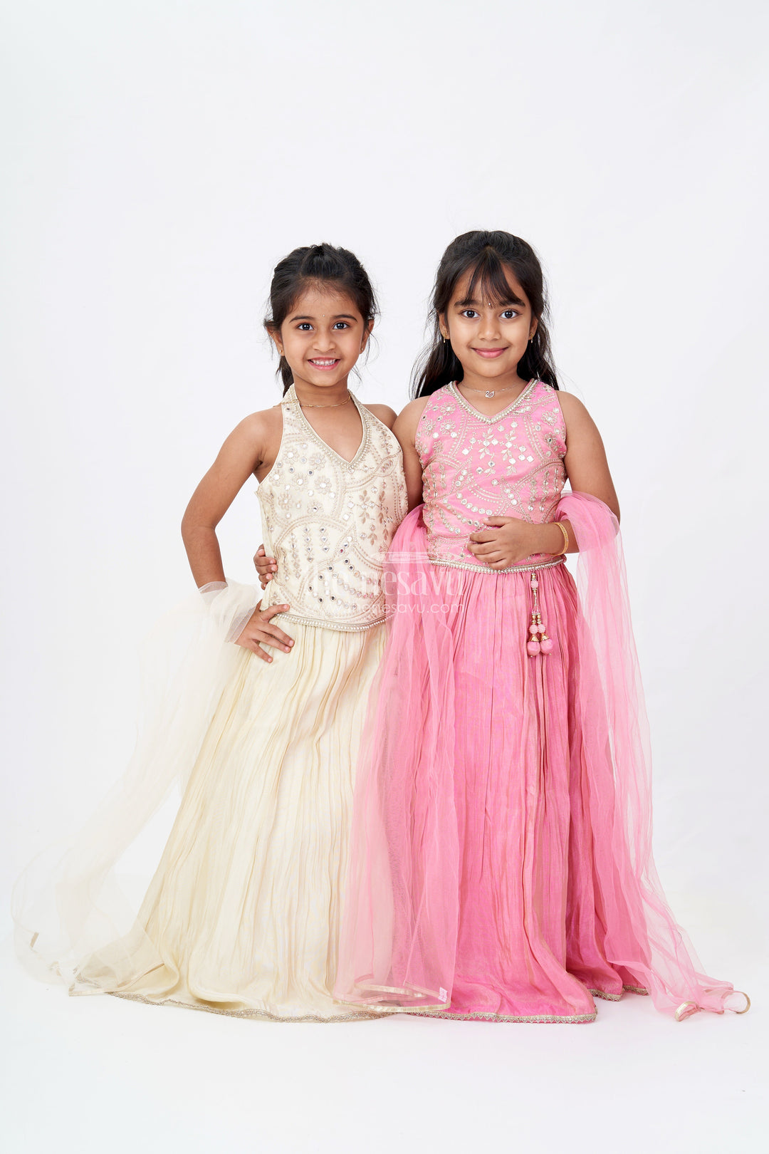 The Nesavu Girls Lehenga Choli Girls Reception Lehenga in Pure Viscose Tissue Silk with Halter Neck Embellished Choli Nesavu Nesavu Girls Reception Lehenga Pure Viscose Tissue Silk Halter Neck Embellished Choli