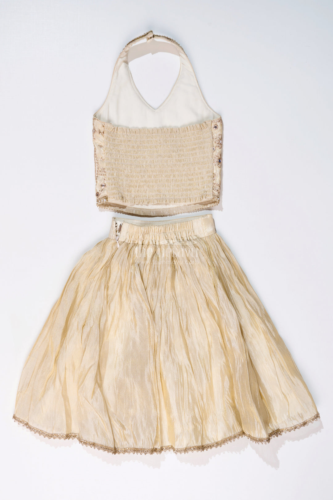 The Nesavu Girls Lehenga Choli Girls Reception Lehenga in Pure Viscose Tissue Silk with Halter Neck Embellished Choli Nesavu Nesavu Girls Reception Lehenga Pure Viscose Tissue Silk Halter Neck Embellished Choli