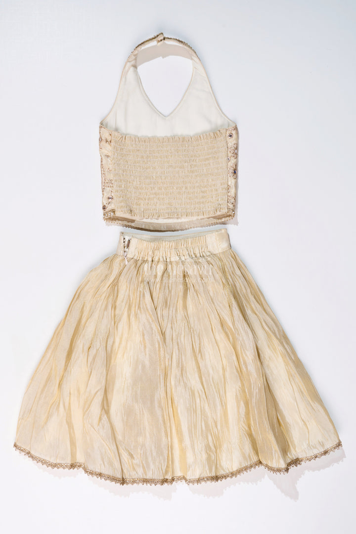 The Nesavu Girls Lehenga Choli Girls Reception Lehenga in Pure Viscose Tissue Silk with Halter Neck Embellished Choli Nesavu Nesavu Girls Reception Lehenga Pure Viscose Tissue Silk Halter Neck Embellished Choli