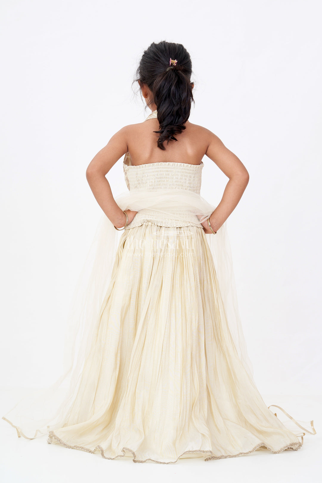 The Nesavu Girls Lehenga Choli Girls Reception Lehenga in Pure Viscose Tissue Silk with Halter Neck Embellished Choli Nesavu Nesavu Girls Reception Lehenga Pure Viscose Tissue Silk Halter Neck Embellished Choli