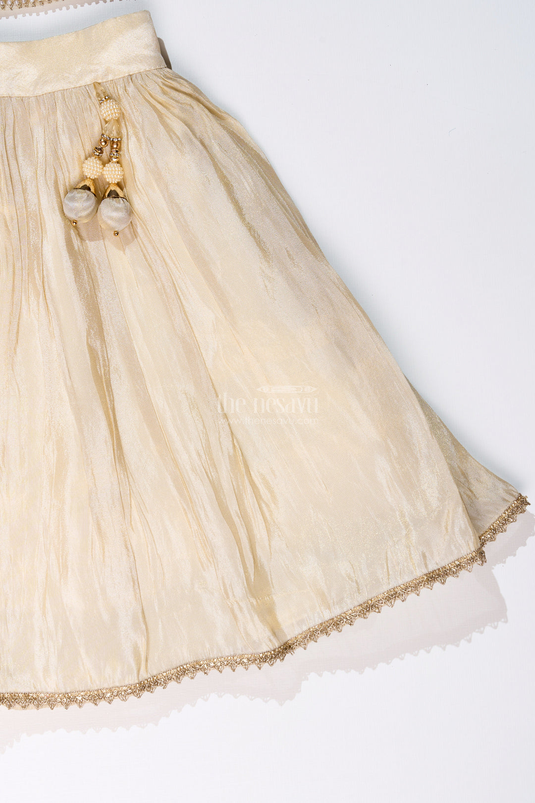 The Nesavu Girls Lehenga Choli Girls Reception Lehenga in Pure Viscose Tissue Silk with Halter Neck Embellished Choli Nesavu Nesavu Girls Reception Lehenga Pure Viscose Tissue Silk Halter Neck Embellished Choli