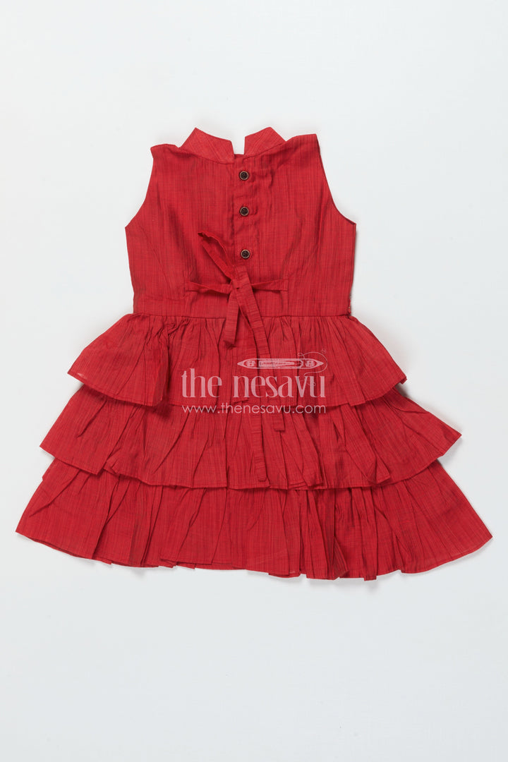 The Nesavu Girls Chanderi Frock Girls Red Chanderi Frock for Birthdays and Traditional Celebrations Nesavu Nesavu girls red chanderi frock birthdays Diwali functions traditional festive wear